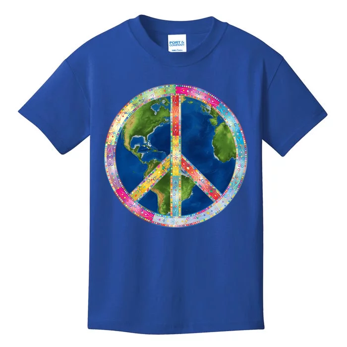 Flower Peace Sign World Peace Hippy 70's Symbol Of Peace Gift Kids T-Shirt