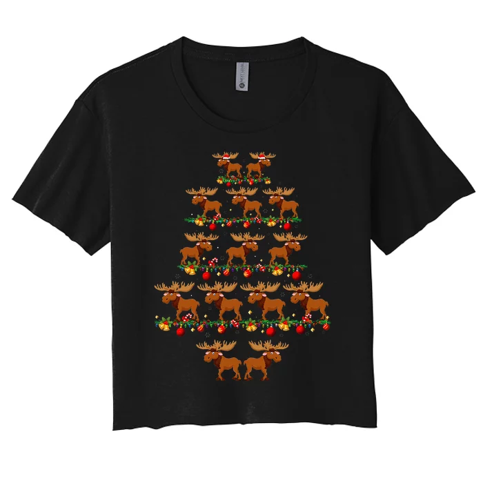 Family Pajama Sets Christmas Matching Moose Xmas Tree Women's Crop Top Tee