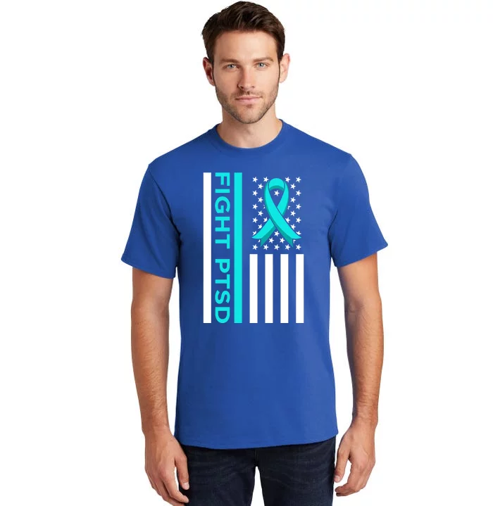 Fight Ptsd Stress Awareness Usa Flag Ribbon Graphic Gift Tall T-Shirt