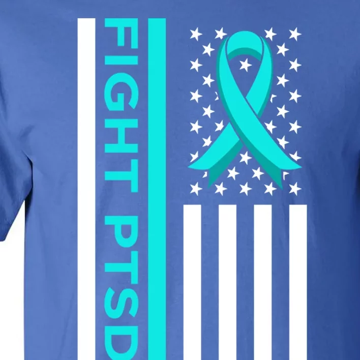 Fight Ptsd Stress Awareness Usa Flag Ribbon Graphic Gift Tall T-Shirt