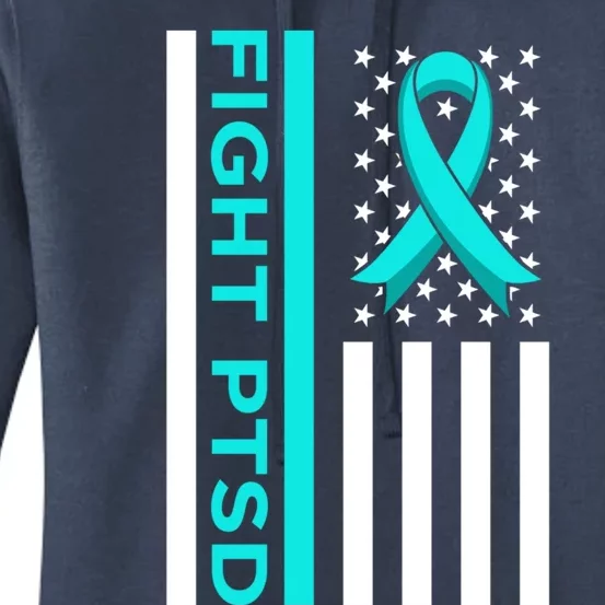 Fight Ptsd Stress Awareness Usa Flag Ribbon Graphic Gift Women's Pullover Hoodie