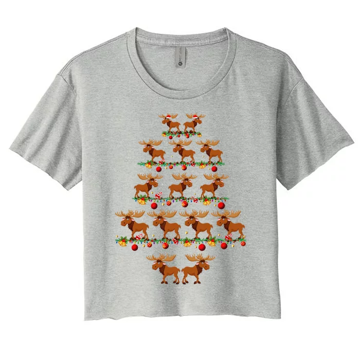 Family Pajama Sets Christmas Matching Moose Xmas Tree Women's Crop Top Tee