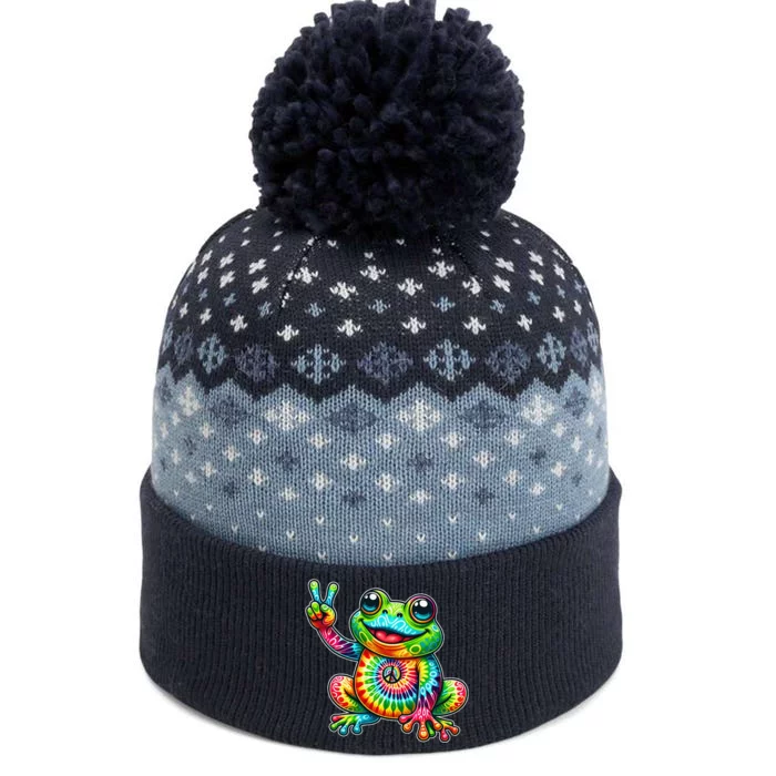 Frog Peace Sign Tie Dye Hippie The Baniff Cuffed Pom Beanie