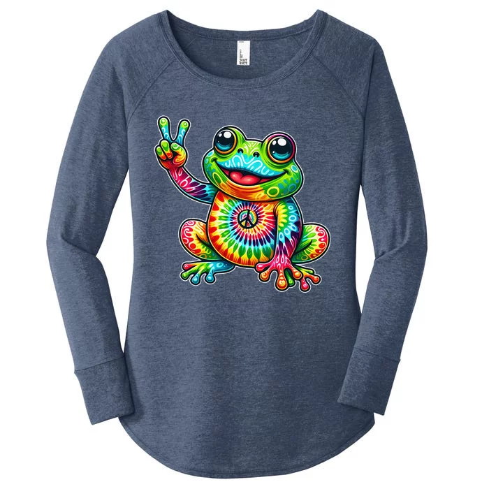 Frog Peace Sign Tie Dye Hippie Women's Perfect Tri Tunic Long Sleeve Shirt