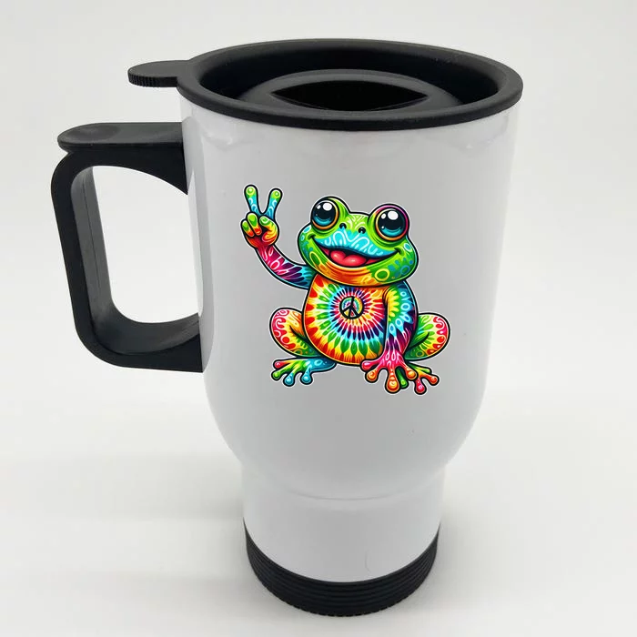 Frog Peace Sign Tie Dye Hippie Front & Back Stainless Steel Travel Mug