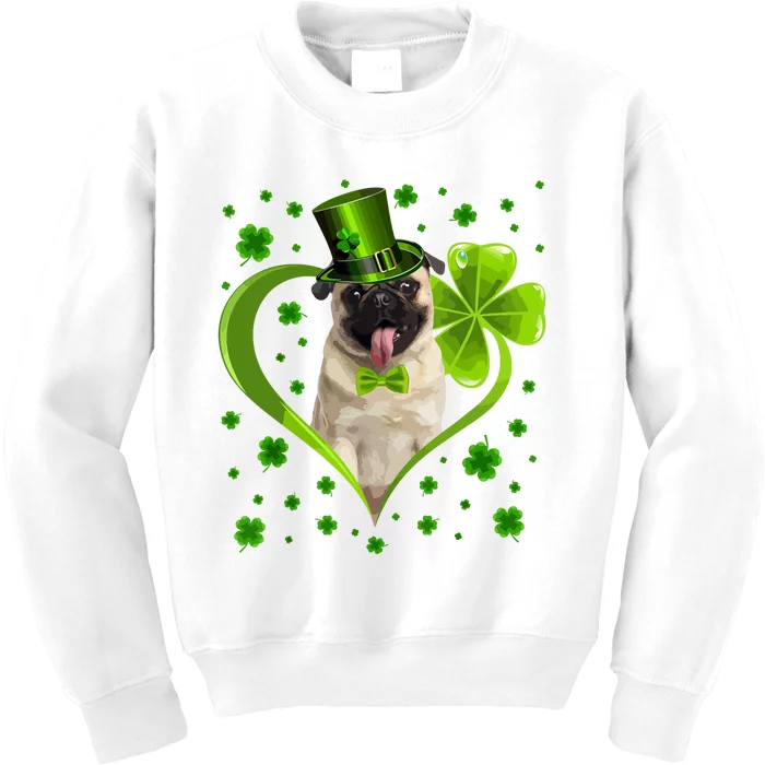 Funny Puppy Shamrock Pug Dog St Patricks Day Kids Sweatshirt