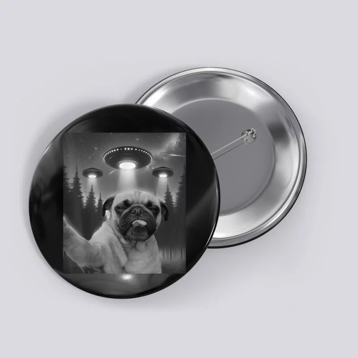 Funny Pug Selfie With Ufos Dog Dad Mom Boy Girl Button