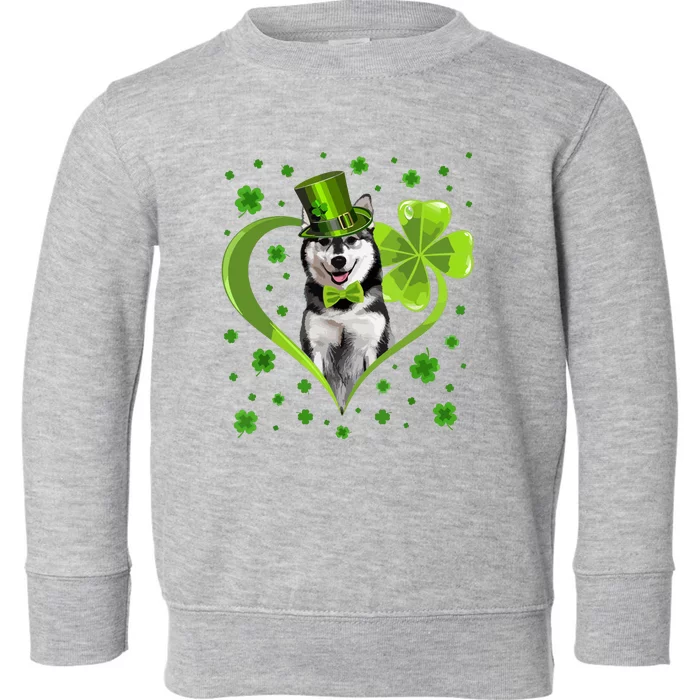 Funny Puppy Shamrock Siberian Husky Dog St Patricks Day Toddler Sweatshirt