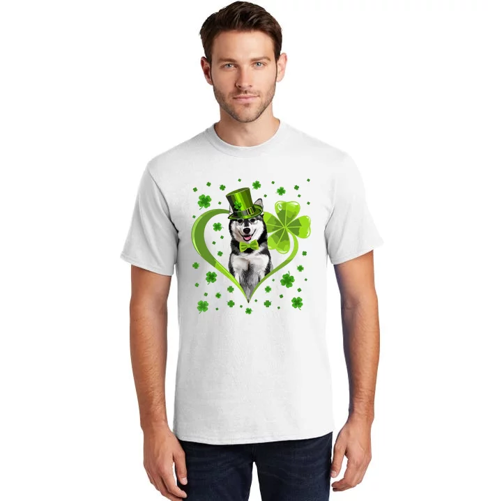 Funny Puppy Shamrock Siberian Husky Dog St Patricks Day Tall T-Shirt