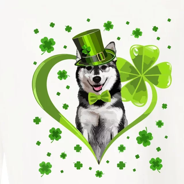 Funny Puppy Shamrock Siberian Husky Dog St Patricks Day Cropped Pullover Crew