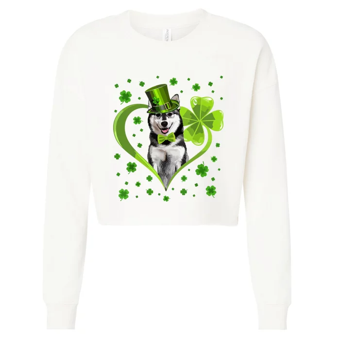 Funny Puppy Shamrock Siberian Husky Dog St Patricks Day Cropped Pullover Crew