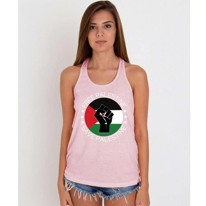 Free Palestine Save Gaza Palestinian Supporters Flag And Fist Gift Women's Knotted Racerback Tank