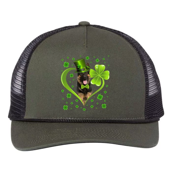 Funny Puppy Shamrock German Shepherd Dog St. Patrick's Day Retro Rope Trucker Hat Cap