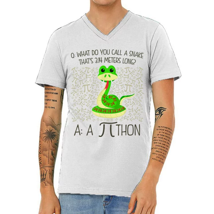 Funny Python Snake Pi Day V-Neck T-Shirt