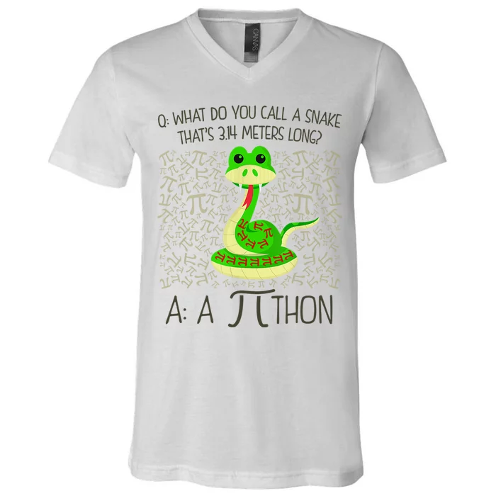 Funny Python Snake Pi Day V-Neck T-Shirt