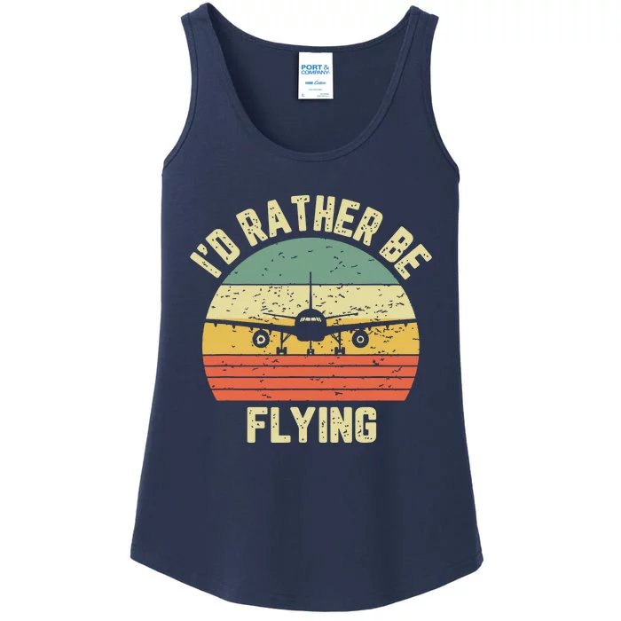 Funny Pilot Shirts Id Rather Be Flying Airplane Pilot Gift Ladies Essential Tank