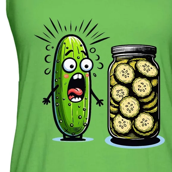 Funny Pickle Surprise A Cucumber And A Jar Of Sliced Pickles Ladies Essential Flowy Tank