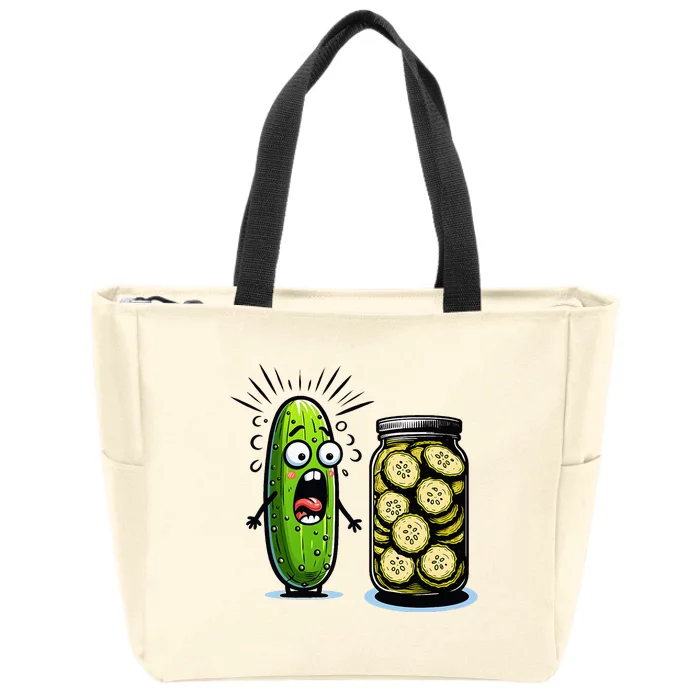 Funny Pickle Surprise A Cucumber And A Jar Of Sliced Pickles Zip Tote Bag