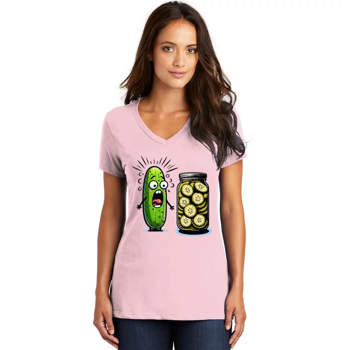 Funny Pickle Surprise A Cucumber And A Jar Of Sliced Pickles Women's V-Neck T-Shirt