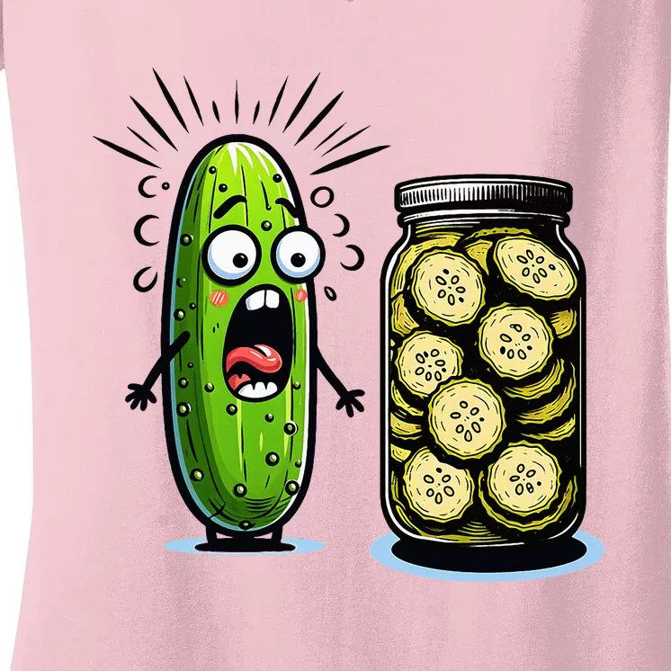 Funny Pickle Surprise A Cucumber And A Jar Of Sliced Pickles Women's V-Neck T-Shirt