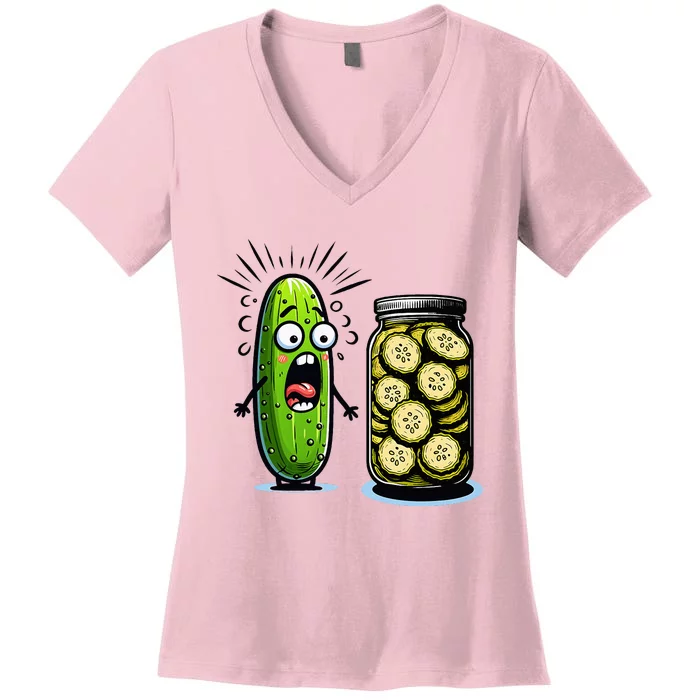 Funny Pickle Surprise A Cucumber And A Jar Of Sliced Pickles Women's V-Neck T-Shirt