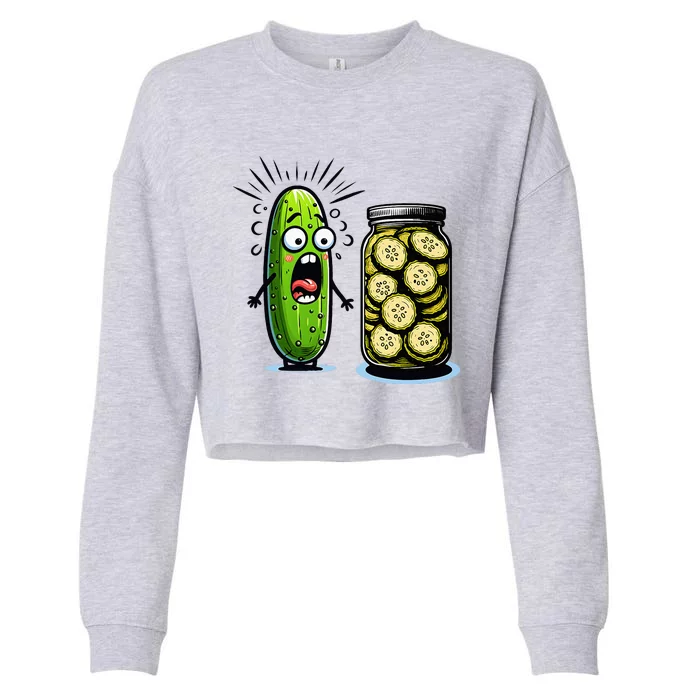 Funny Pickle Surprise A Cucumber And A Jar Of Sliced Pickles Cropped Pullover Crew