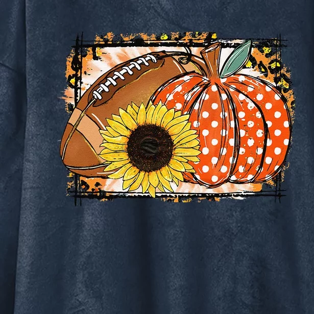 Football Pumpkin Sunflower Football Lover Fall Thanksgiving Hooded Wearable Blanket