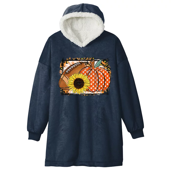 Football Pumpkin Sunflower Football Lover Fall Thanksgiving Hooded Wearable Blanket