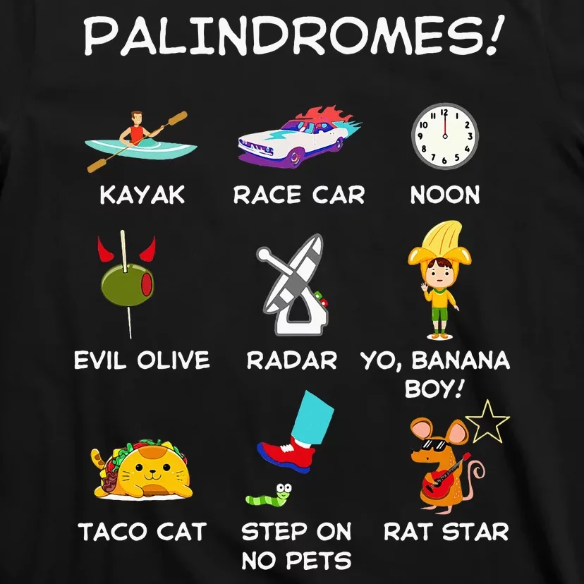 Funny Palindromes Set For Palindromists Word Play Games Pun T-Shirt