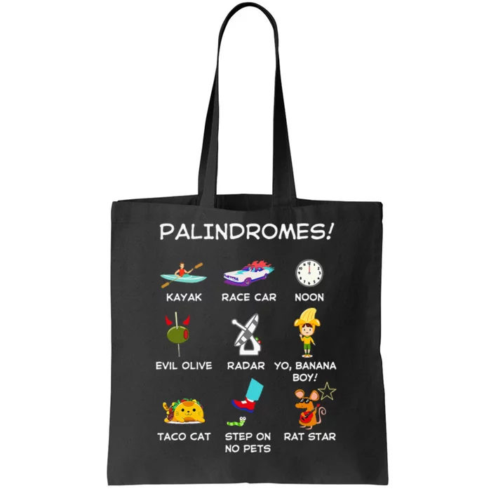 Funny Palindromes Set For Palindromists Word Play Games Pun Tote Bag