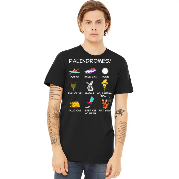 Funny Palindromes Set For Palindromists Word Play Games Pun Premium T-Shirt