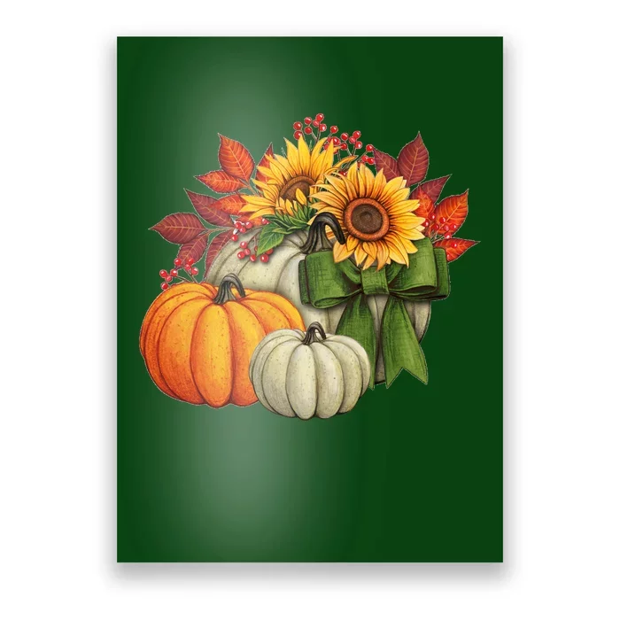 Fall Pumpkin Sunflower Cute Poster