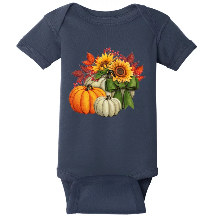 Fall Pumpkin Sunflower Cute Baby Bodysuit