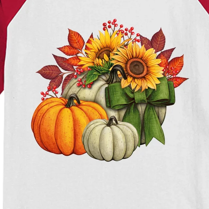 Fall Pumpkin Sunflower Cute Kids Colorblock Raglan Jersey