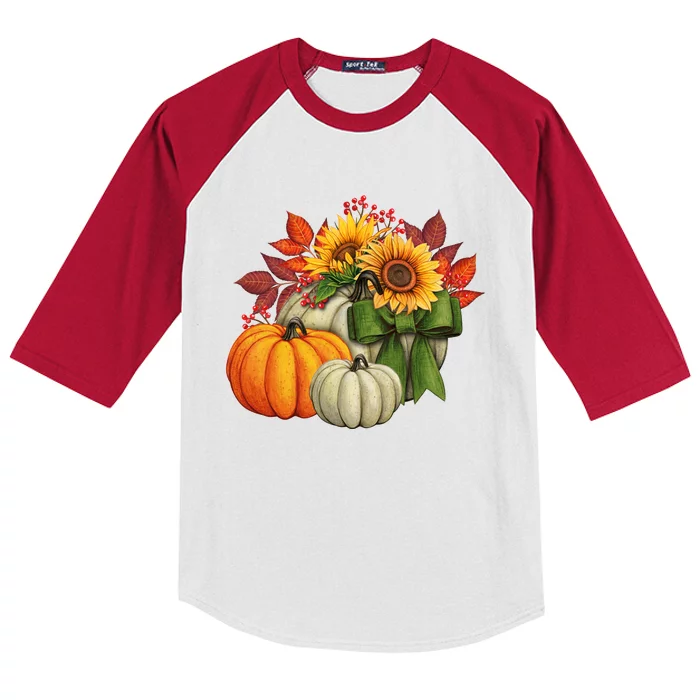 Fall Pumpkin Sunflower Cute Kids Colorblock Raglan Jersey