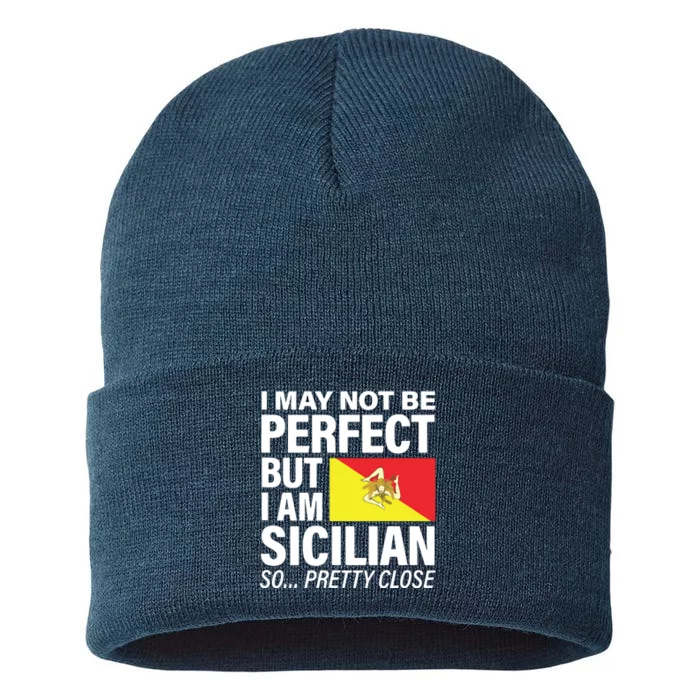 Funny Perfect Sicilian Flag Design SICILIA I Love Sicily Sustainable Knit Beanie