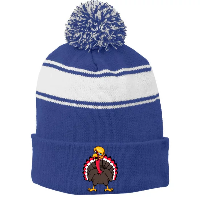 Funny President Trump Hair Gobble Turkey Thanksgiving Day Great Gift Stripe Pom Pom Beanie