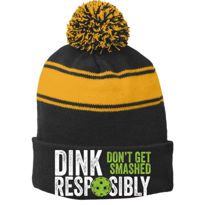 Funny Pickleball Team Clothing Dink Responsibly TShirt Stripe Pom Pom Beanie