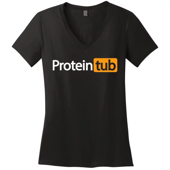 Funny Protein Tub Fun Adult Humor Joke Workout Fitness Gym Women's V-Neck T-Shirt