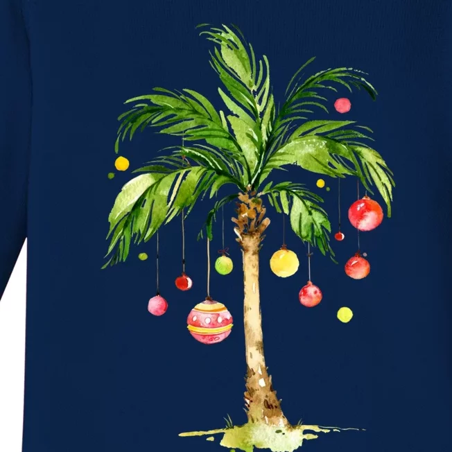 Funny Palm Tropical Hawaii Christmas Palm Tree Lights Pajama Gift Baby Long Sleeve Bodysuit