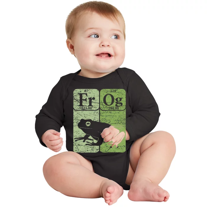 Frog Periodic Table Elements Herpetologist Frog Lover Retro Baby Long Sleeve Bodysuit