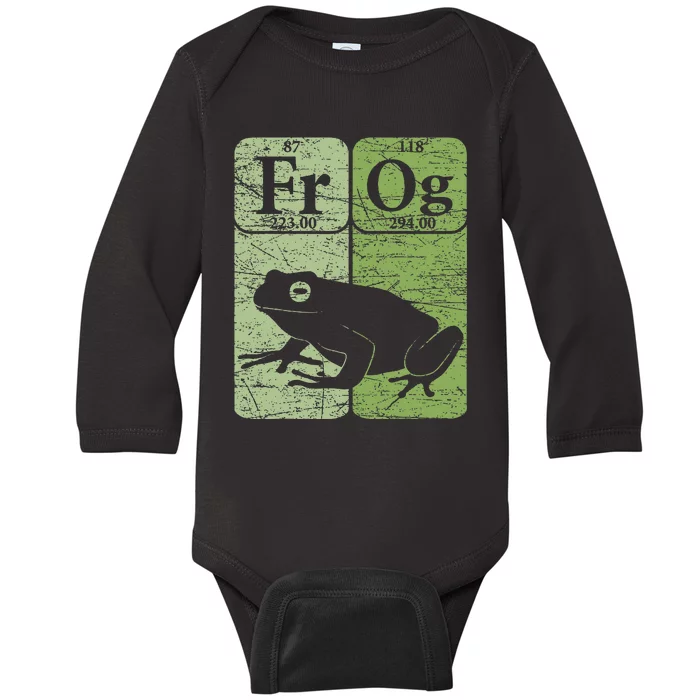 Frog Periodic Table Elements Herpetologist Frog Lover Retro Baby Long Sleeve Bodysuit