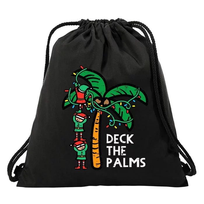 Festive Palm Tree Holiday Cheer Funny Christmas Drawstring Bag