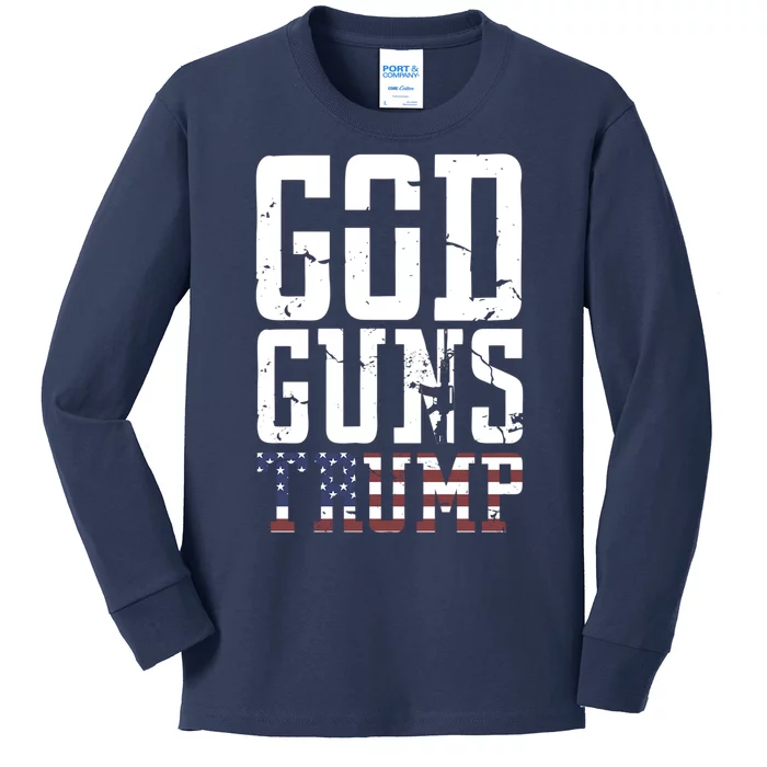 Funny President Trump God Guns Gift Kids Long Sleeve Shirt