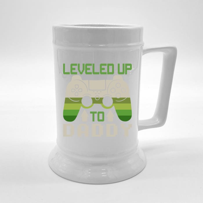 Funny Promoted To Daddy Vintage Retro I Leveled Up To Dad Gift Front & Back Beer Stein