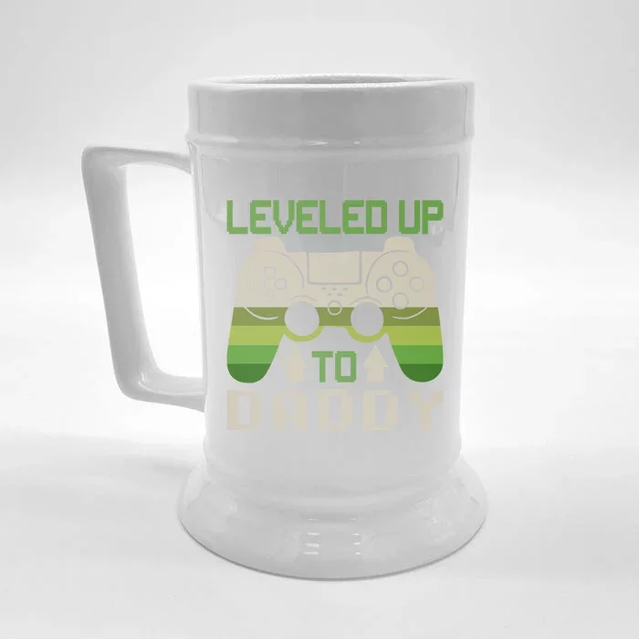 Funny Promoted To Daddy Vintage Retro I Leveled Up To Dad Gift Front & Back Beer Stein