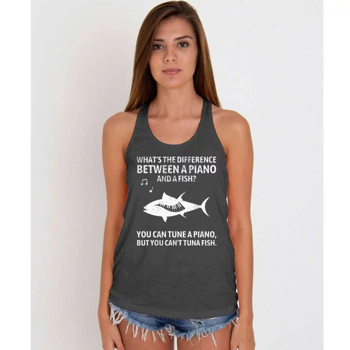 Funny Piano Tuna Fish Music Sarcastic Joke Women's Knotted Racerback Tank