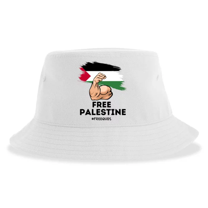 Free Palestine The Power Of The Palestinian Flag Sustainable Bucket Hat