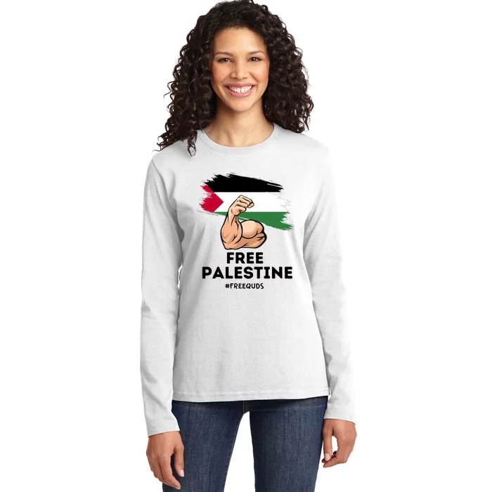 Free Palestine The Power Of The Palestinian Flag Ladies Long Sleeve Shirt