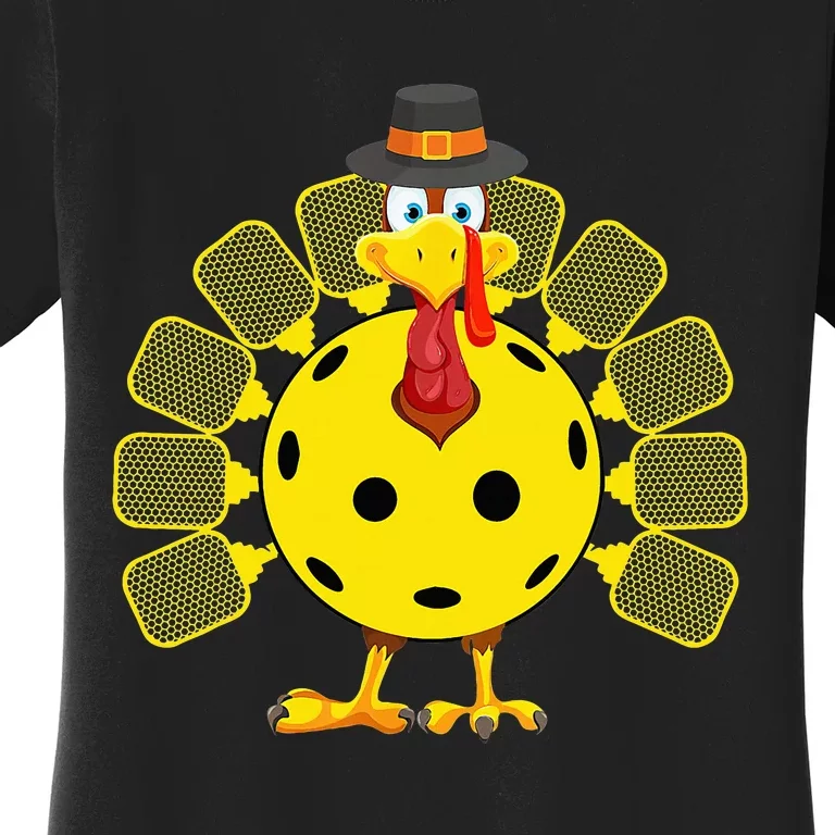 Funny Pickleball Thanksgiving Golf Ball Turkey Lover Women's T-Shirt